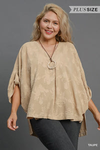 Umgee Plus Floral Burnout Top- Taupe