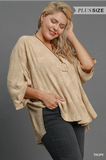 Umgee Plus Floral Burnout Top- Taupe