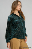 Umgee Burnout Animal Velvet Top- Hunter Green