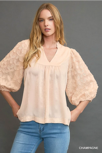 Umgee High Neck Satin Top- Champagne