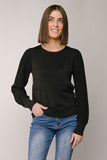 PLEATED SLEEVE LUREX CREW NECK SWEATER- Black