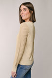 PLEATED SLEEVE LUREX CREW NECK SWEATER- Gold