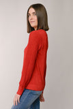 PLEATED SLEEVE LUREX CREW NECK SWEATER-Red