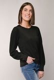 PLEATED SLEEVE LUREX CREW NECK SWEATER- Black