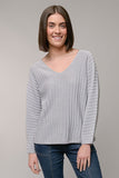 L/S LUREX V-NECK SWEATER- Silver