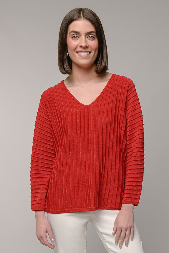 L/S LUREX V-NECK SWEATER- Red