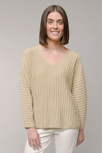 L/S LUREX V-NECK SWEATER- Gold