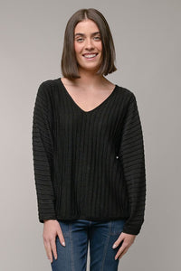 L/S LUREX V-NECK SWEATER- Black