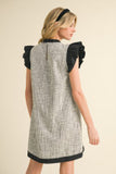 Tweed Shift Dress w/ Frill Neck- Black