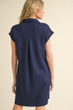 Navy Solid Collared Neck Dress