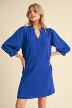 Royal Solid Dress w/ Split Neck