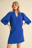 Royal Solid Dress w/ Split Neck