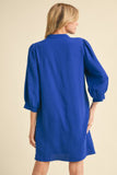 Royal Solid Dress w/ Split Neck