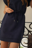 Navy Jersey Dress w/ Drawstring Waistline