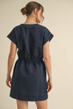 Navy Jersey Dress w/ Drawstring Waistline