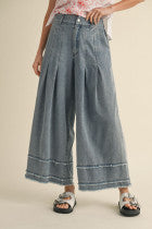 Washed Denim Wide Leg Pants