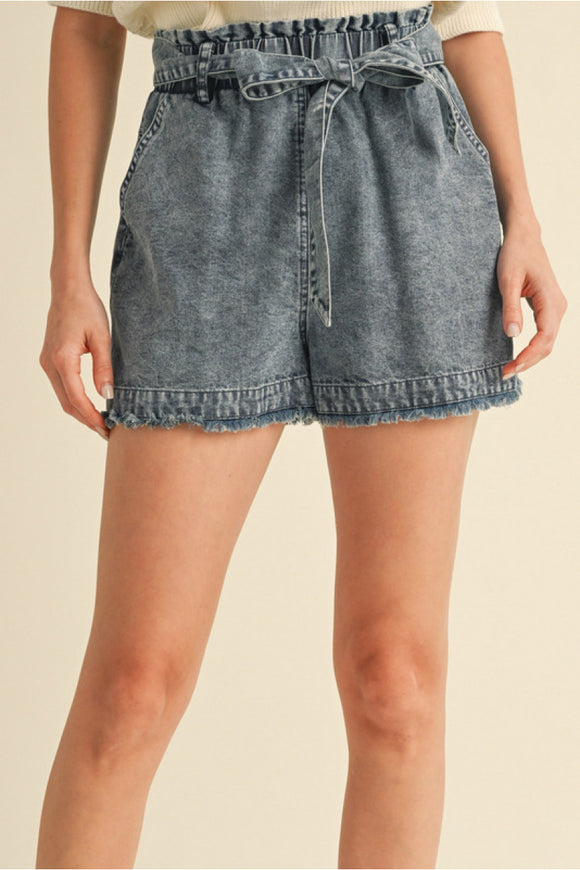 Denim Shorts w/ Belted Waistline