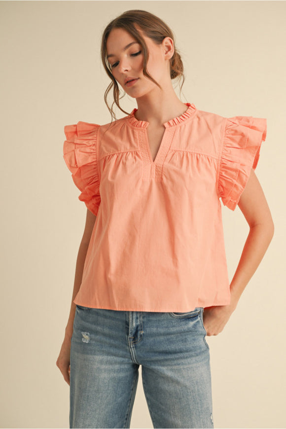 Salmon Frilled Neck Top