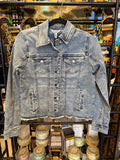 FRAYED DENIM JACKET W/ NOVELTY BUTTONS