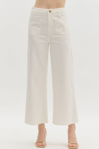 White High Waist Wide Leg Crop Pant