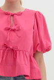 Pink Puff Sleeve Peplum Top