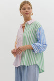 Pink Combo Stripe Button Up Top