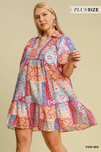 Pink Mix Patchwork Print Dress