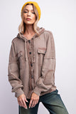 Mocha Mineral Washed Thermal Hoodie Jacket