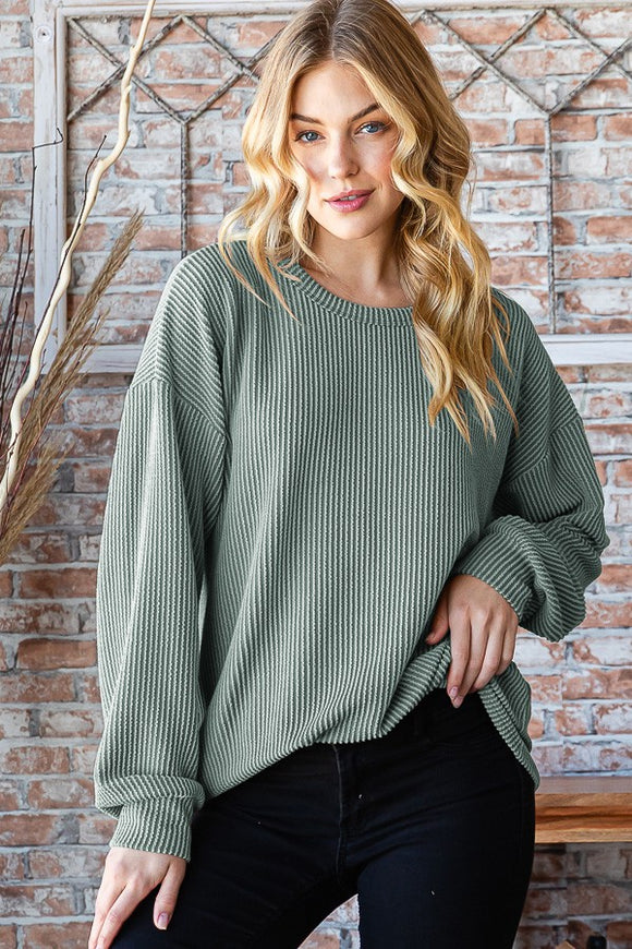 Olive Puff Sleeve Urban Ribbed Top