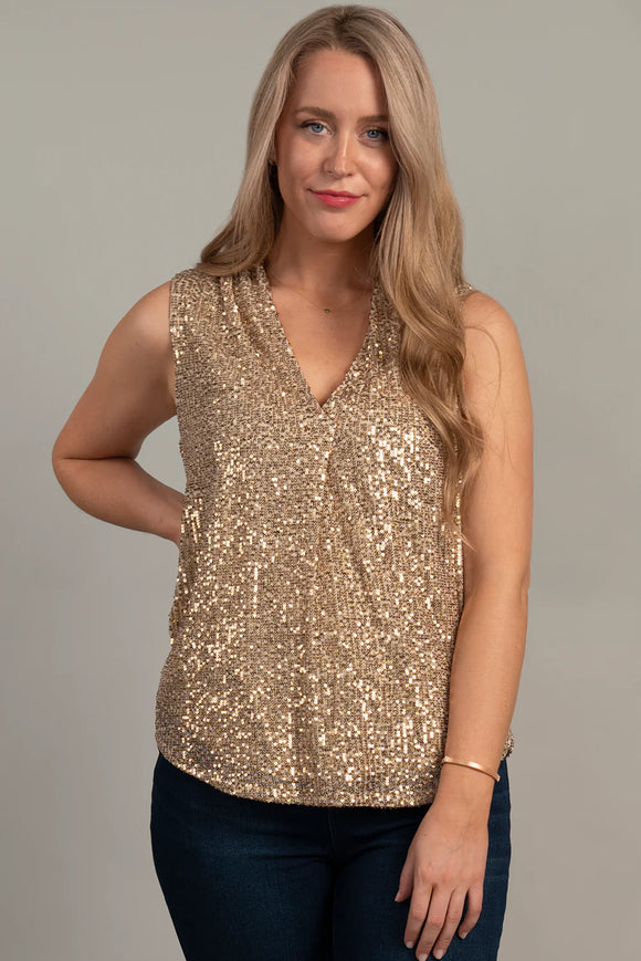 Gold V-Neck Sequin Tank