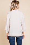 Oatmeal Frilled V-Neck 3/4 Sleeve Top