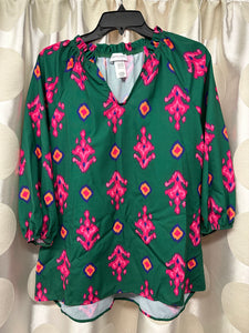 Green Print 3/4 Sleeve Top