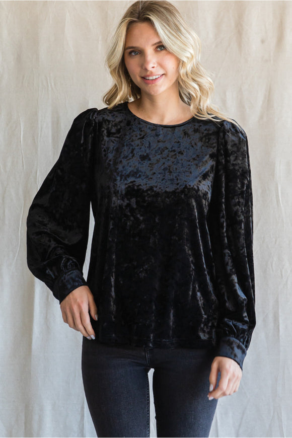 Black Velvet Puff Sleeve Top