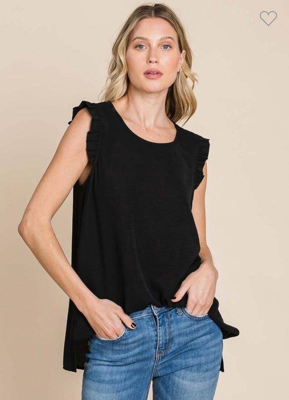 Black Ruffle Cap Sleeve Top