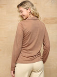 Latte Ruching Button Down Knit Top