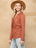 Clay Ruching Button Down Knit Top